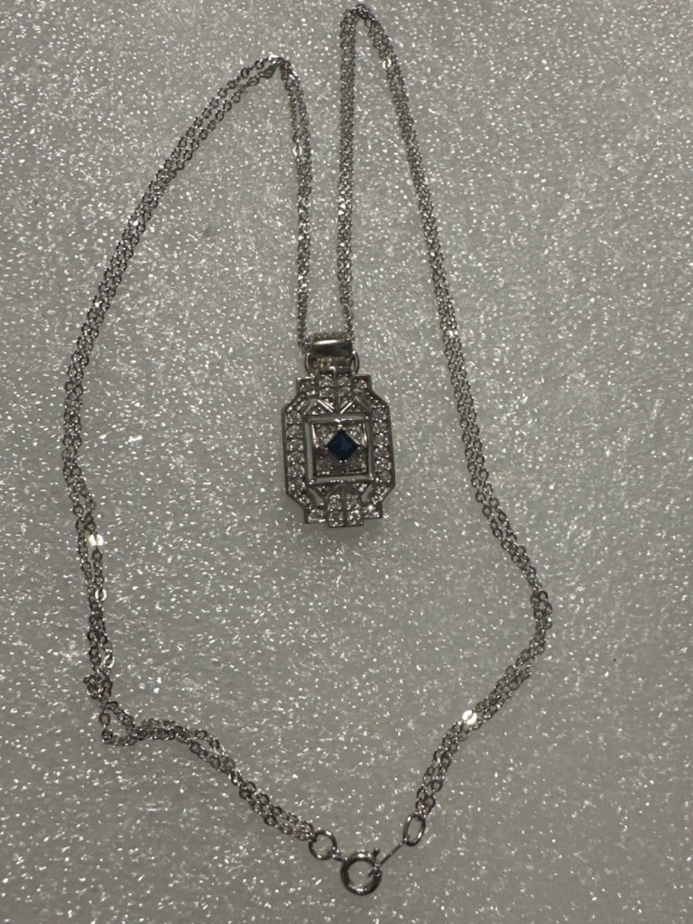 Delicate 925  Silver Pendant Necklace with Blue Center Stone